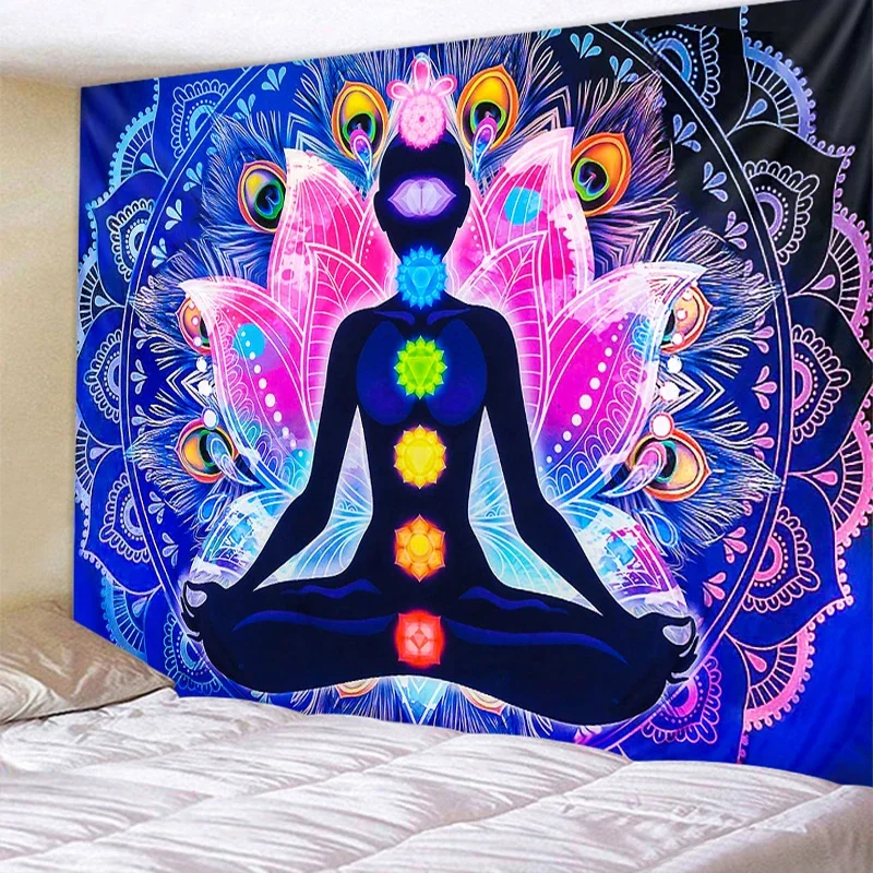 Meditation Seven Chakra Tapestry Indian Buddha Wall Decoration Mandala Tapestry Witchcraft Bohemian Hippie Home Decor Yoga