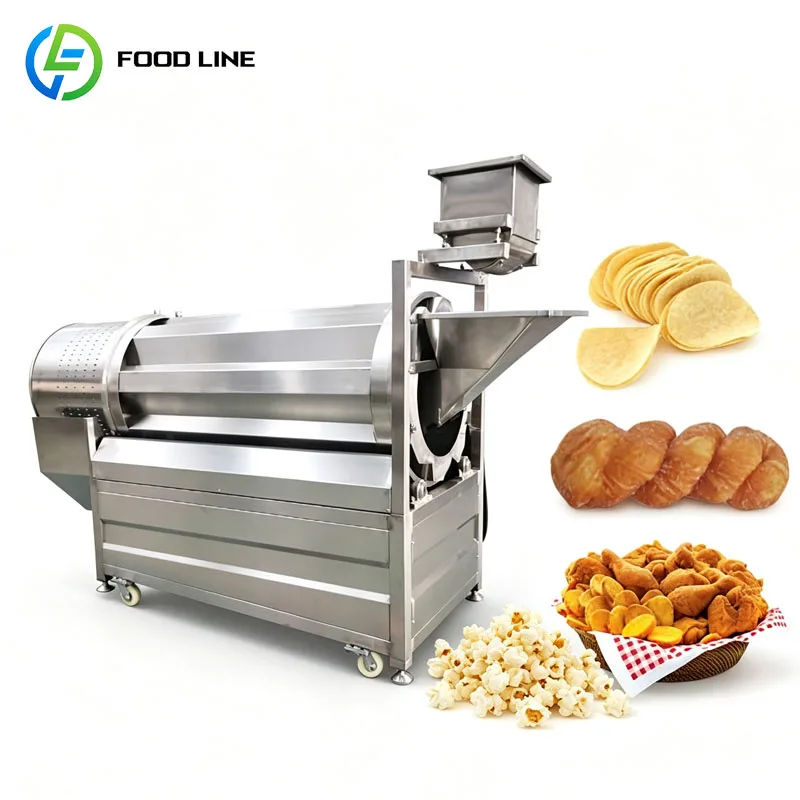 Snack Flavoring Tumbler Commercial Food Seasoning Machine Potato Chips Nuts Popcorn Coating Mixer Customized