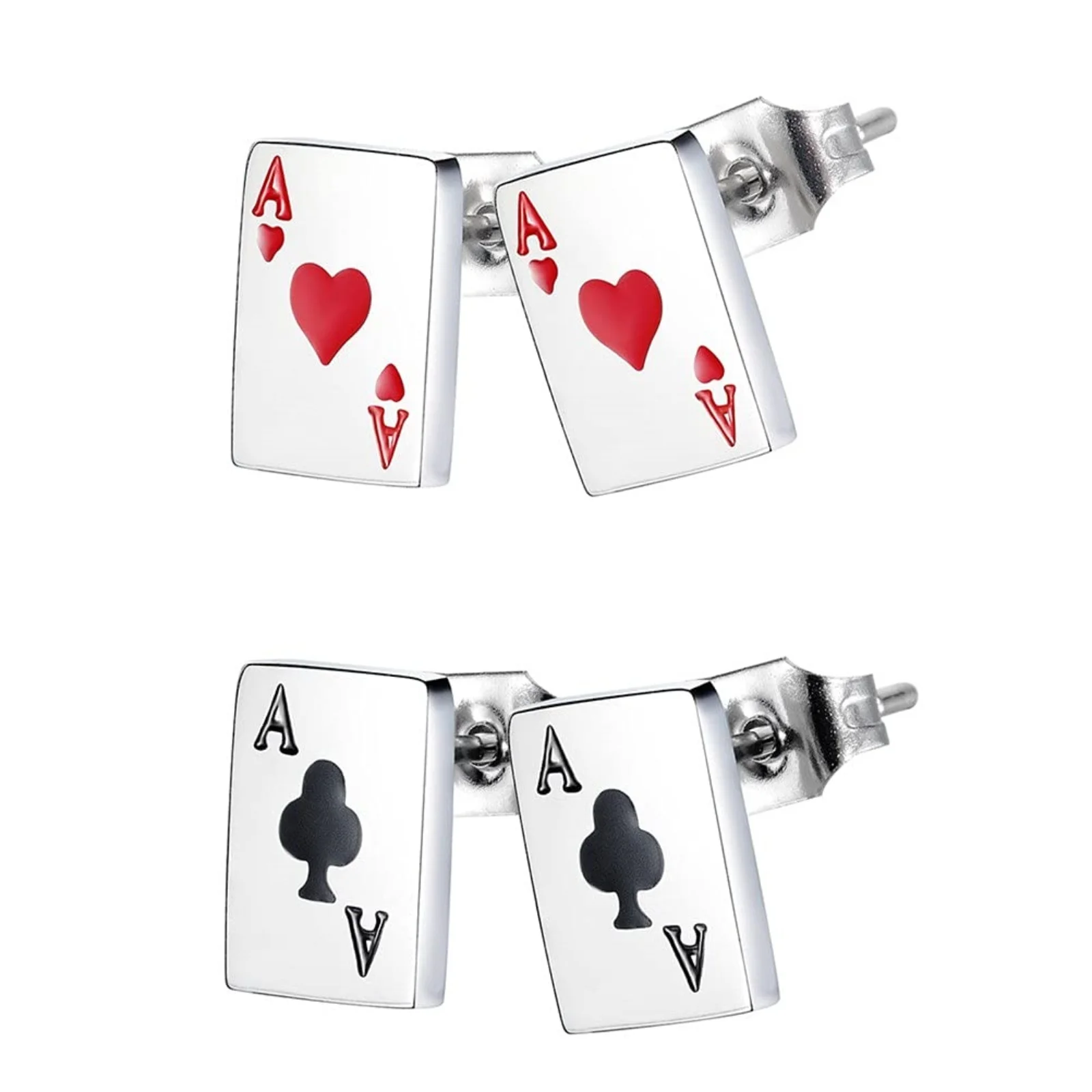 Edelstahl-Ohrstecker für Damen und Herren, Poker, Königin der roten Herzen, Würfel, Creolen, Piercing, Schmuck, Accessoires, Casino