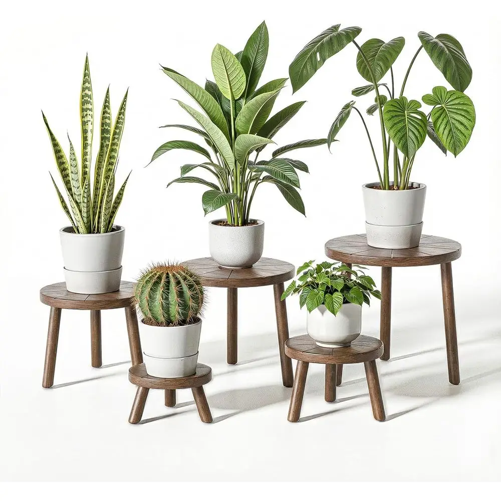 

Деревянные подставки для растений для дома, набор из 5 штук, для одиночных растений или горшков 6-12 дюймов, подставка-табурет для растений Century, высокая подставка для растений или подставка для крупных растений
