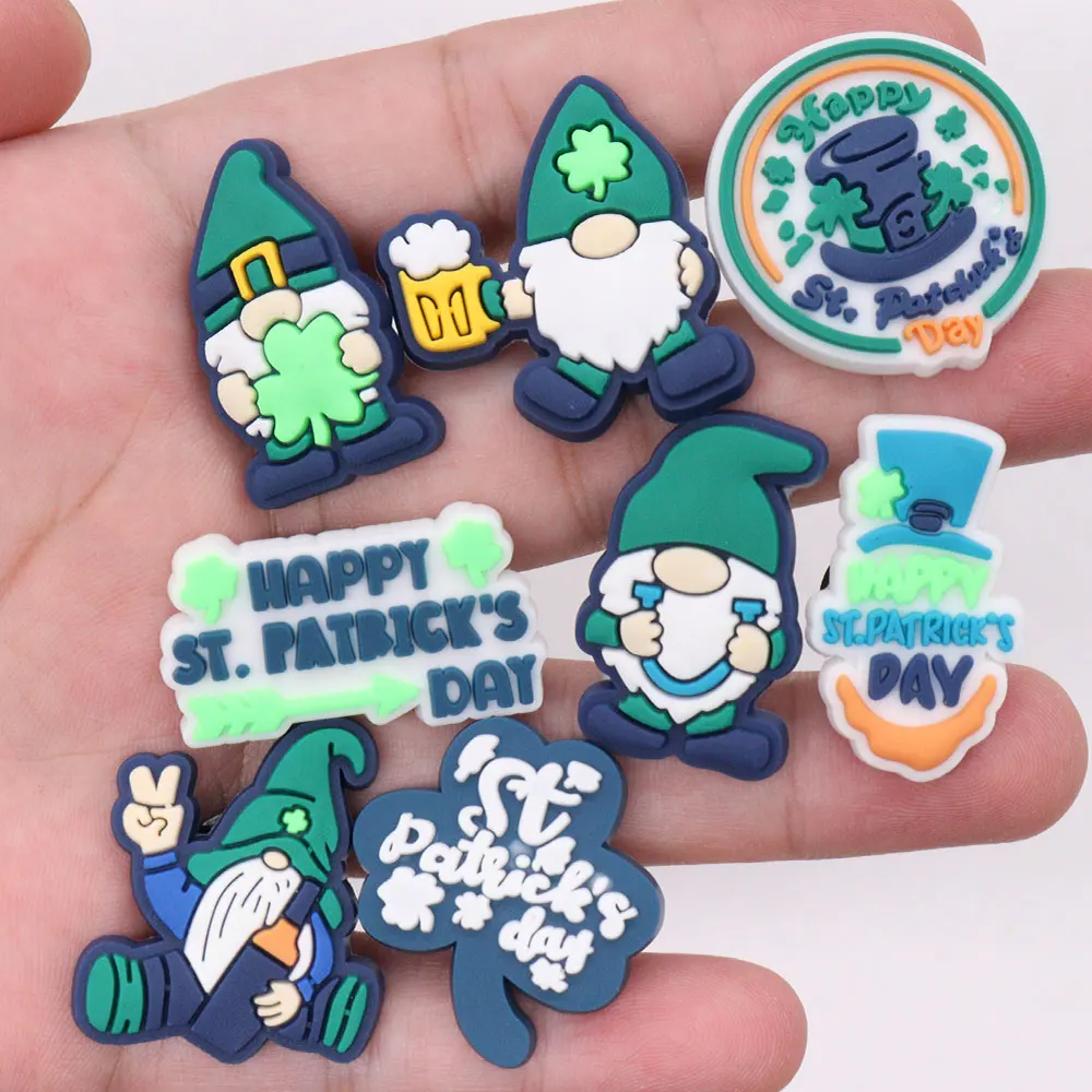 8-30Pcs Mardi Gras Ireland Happy ST Patrick\'s Day PVC Shoe Charms Garden Shoes Button Decorations Accessories Holiday Present