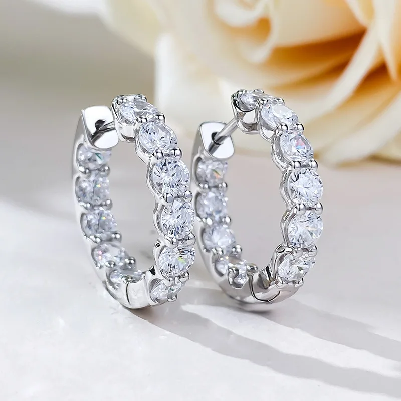 

European and American New 925 Silver European and American Full Diamond Luxury Earrings Trendy and Fashionable