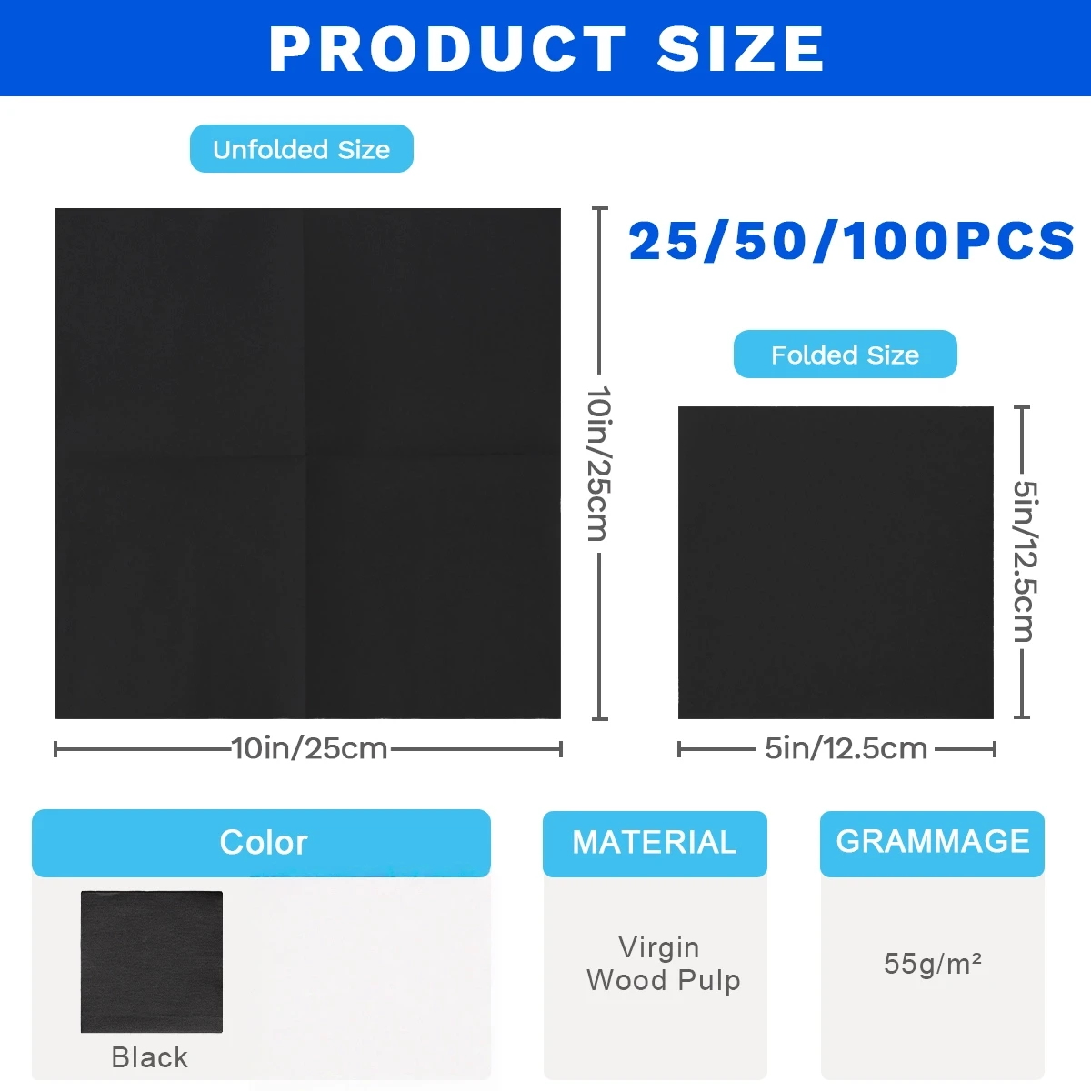 JINYUDOME 25/50Pcs Disposable Linen-Feel Dinner Napkin,9.84*9.84in Black Napkin,Prefold Paper Napkins For Party Wedding