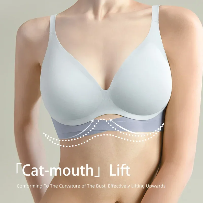 SUJIIN Sexy Seamless Bra for Women Soft Support Fixed Cup Plunge Push Up Bras Cat Mouth Cross-folding Female Underwear MX102G2