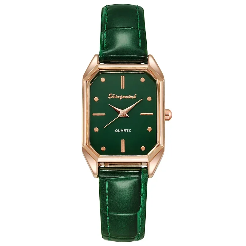 Luxury Women Watches Fashion Square Ladies Quartz Watch Bracelet Green Dial Simple Rose Gold Dial Mesh Women Watches