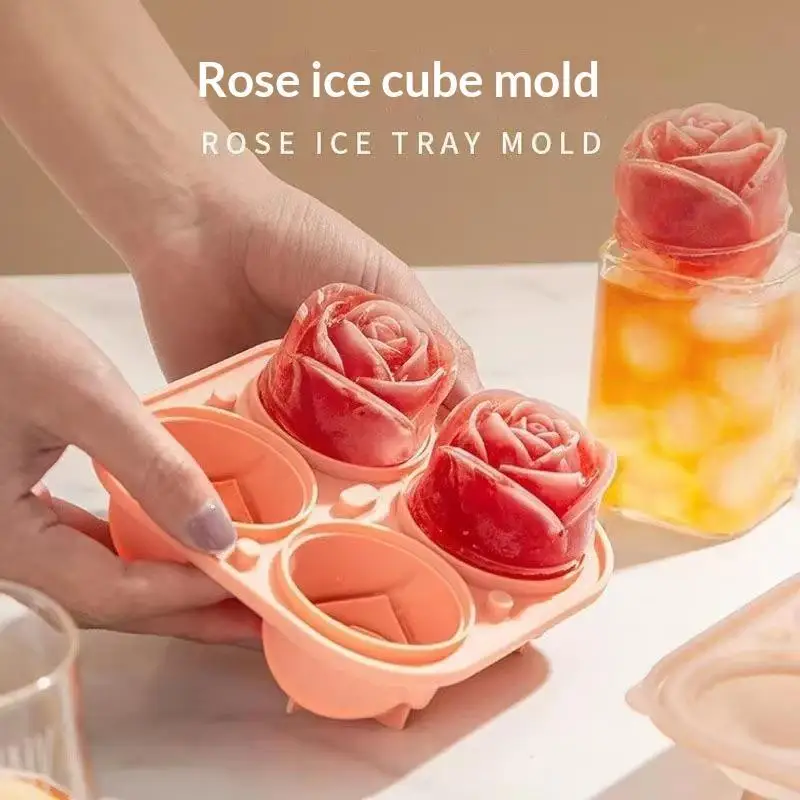 Rose Shaped Ice Cube Mold Reusable BPA Free Silicone Ice Tray for Wedding Party Summer Cocktails  Beverage Making Tool