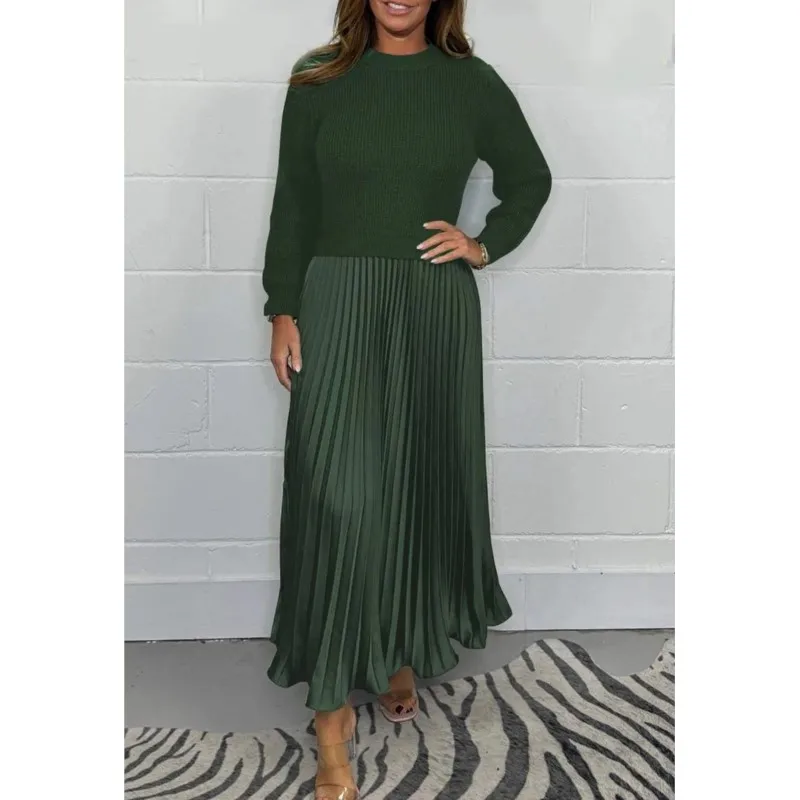 

Модные женские платья, вязаные цветные платья с длинными рукавами, осенние и зимние новые элегантные женские плиссированные вязаные женские платья