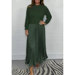 Fashion Women's Long Dresses Solid Color Matching Long Sleeved Autumn And Winter New Elegant Lady Pleated Female Dresses