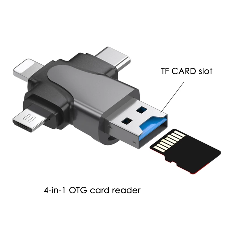 محرك أقراص فلاش متعدد الوظائف للهاتف المحمول والكمبيوتر ، محرك أقراص فلاش USB فضي ، 4 في 1 ، 1 قطعة