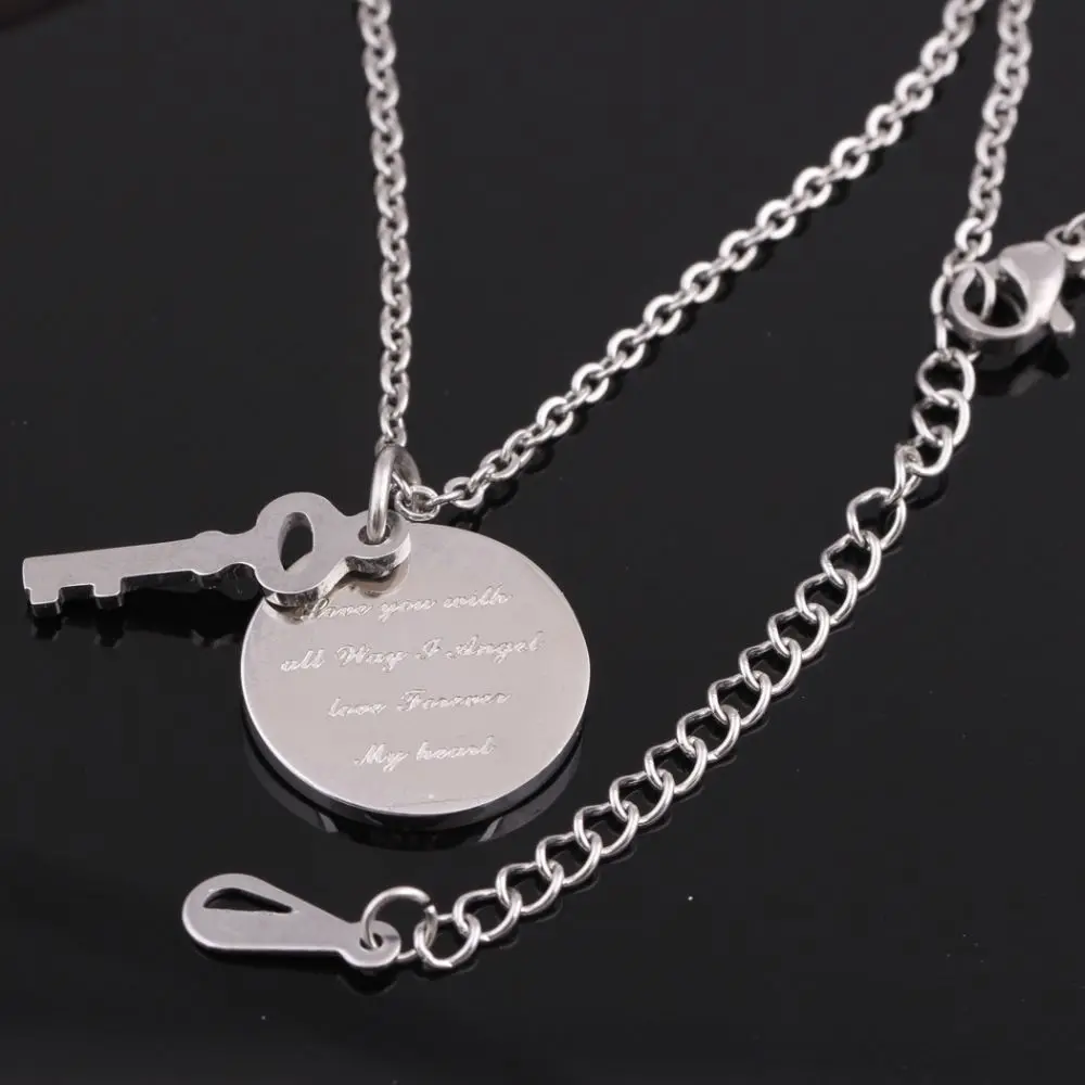 Fashion Valentine key couples necklace Titanium Stainless Steel Heart Necklaces For Women Men