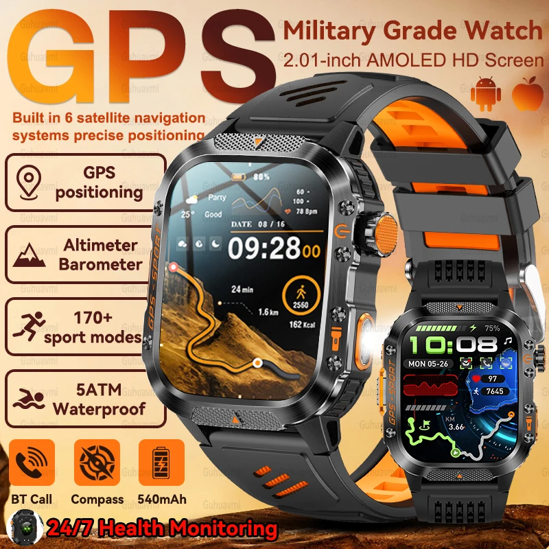 

New HT36 Built-in GPS Smart Watch Men Compass Altimeter 5ATM Waterproof Heart Rate Wireless Call Man Sports AMOLED HD Smartwatch