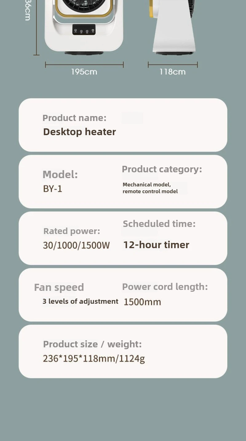 سخان نظام التدفئة والتهوية لتحسين المنزل، سخان التدفئة والتبريد الصغير للمكتب المنزلي 15-30 متر 2 شاشة LCD للتحكم عن بعد #5