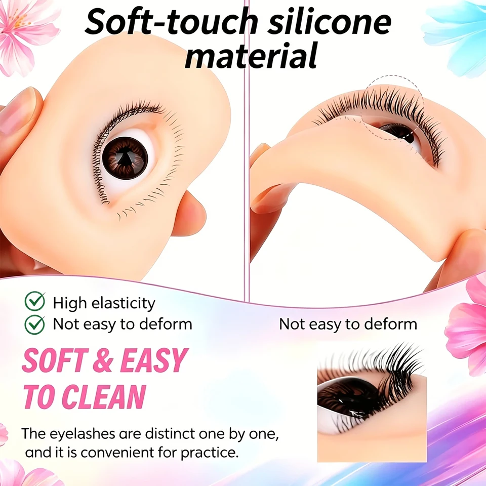 Tête de mannequin réutilisable à 3 couches de cils pour l'extension de cils, modèle de visage de poupée, outils de maquillage des yeux en silicone simulé pour l'entraînement