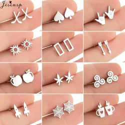 Punk Mini Stainless Steel Earrings for Women Minimalist Spades Gesture Apple Lighter Spider Web Earings Fashion Jewelry brincos