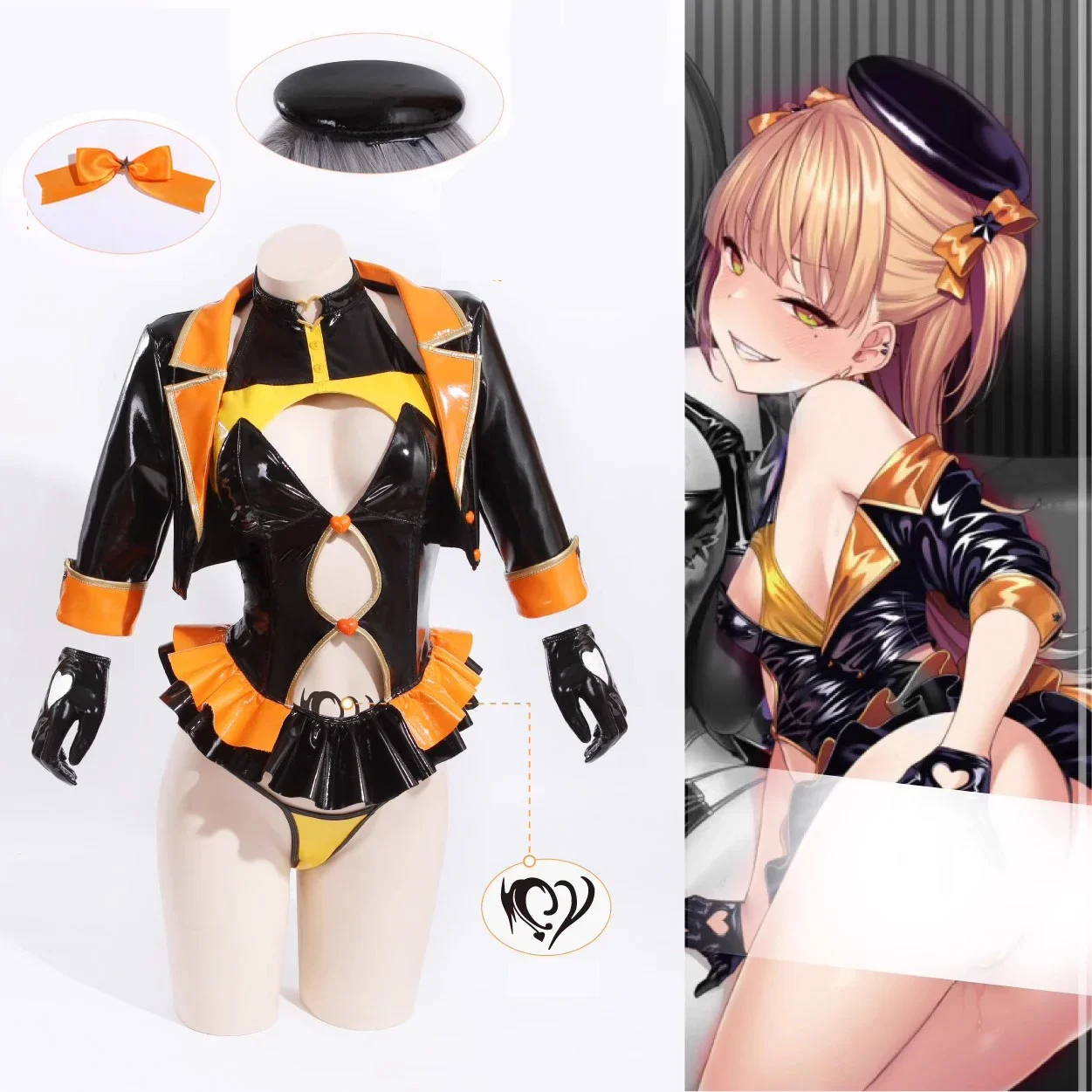 Anime Kizuna AI Patrietta Trainee Singing Cosplay Costume Women Sexy Leather Hollow Bodysuit Coat Socks Hat Suits Party Uniforms