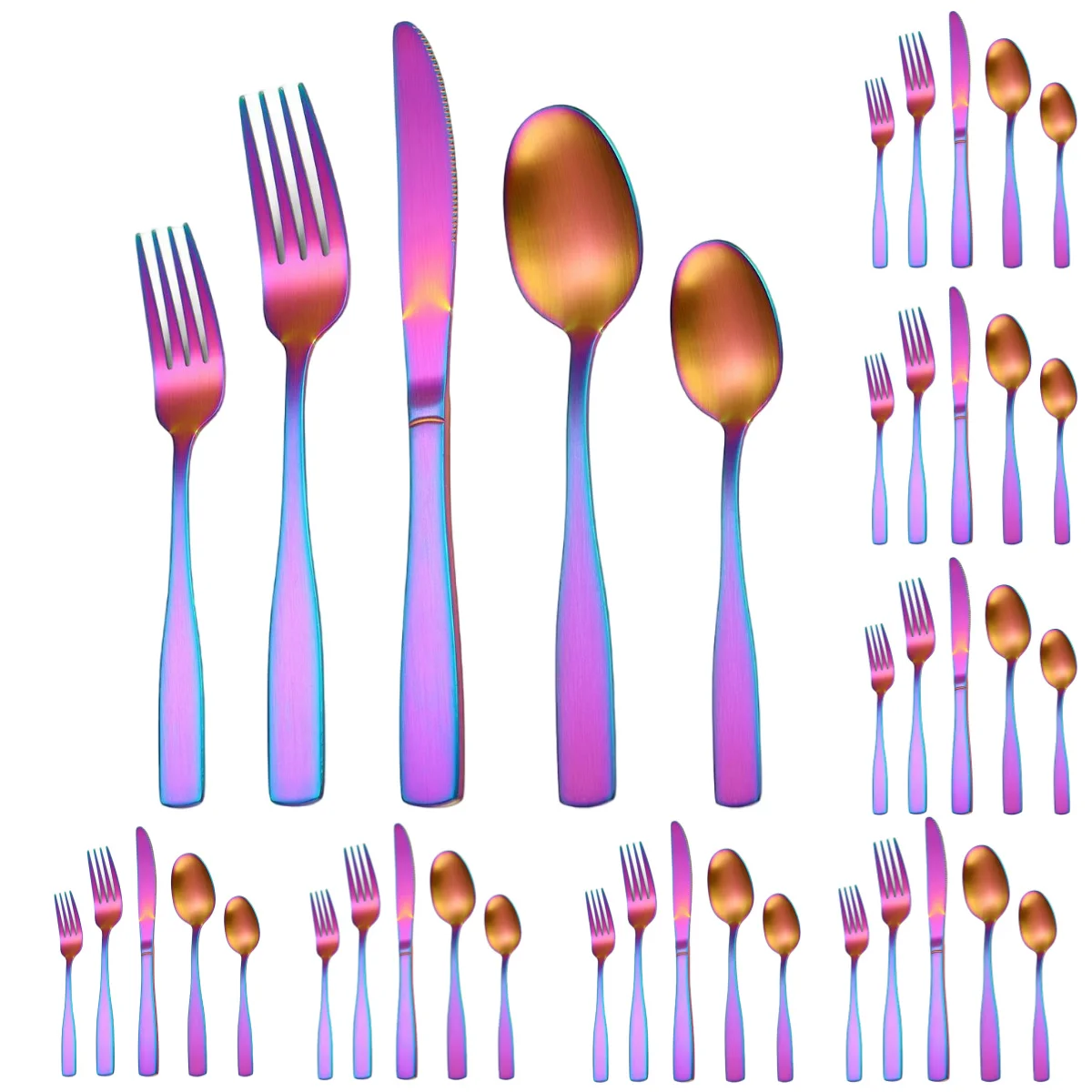 

A · HOUSEWARE 40 Pieces Rainbow Matte Flatware Stainless Steel Silverware Cutlery Set for 8 Forks Spoons Knives Modern Utensil