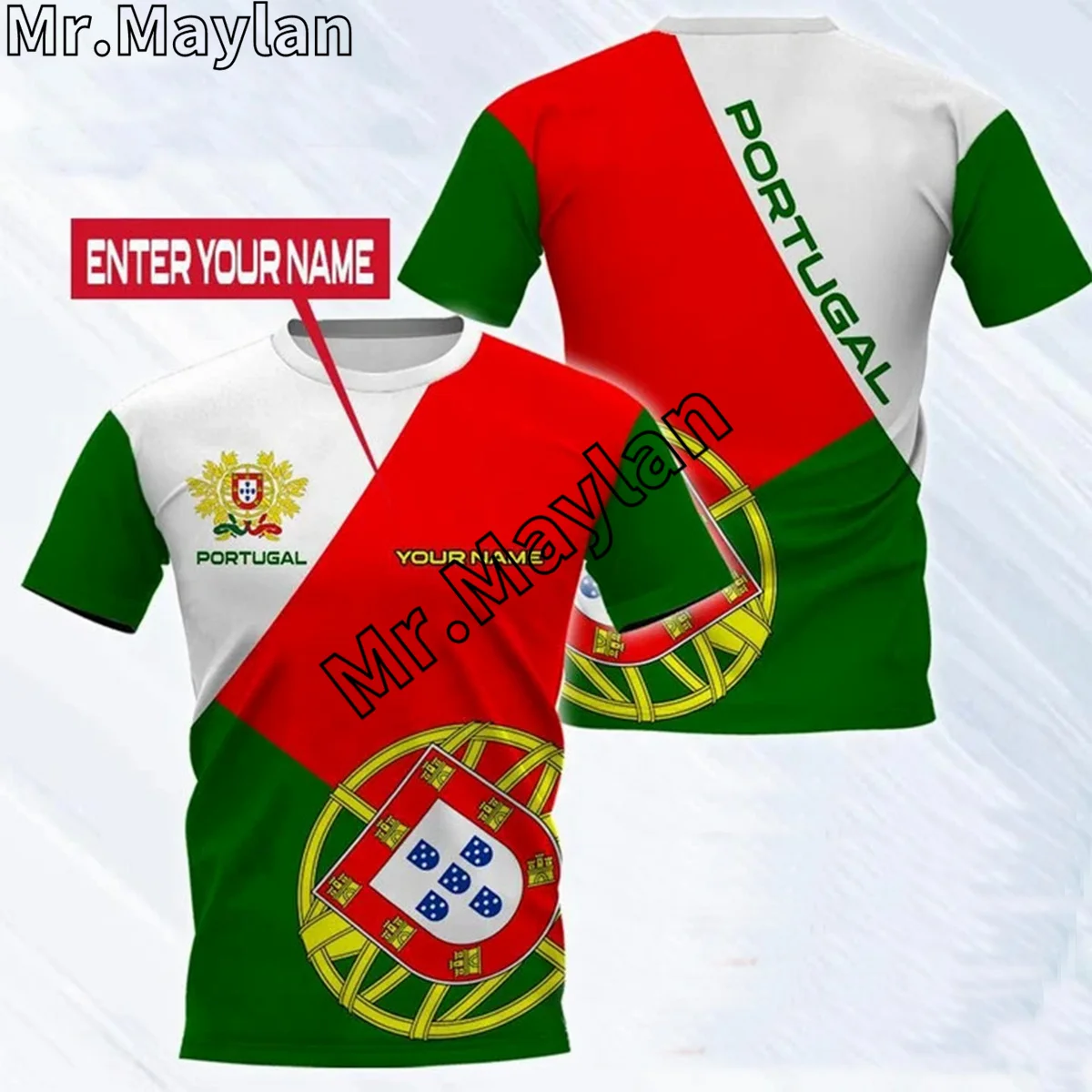 PORTUGAL COAT OF ARMS Flag Summer New Fashion Yellow  Red 3D Tops Tee Tshirt Men Women Short Sleeve T shirt Streetwear Style-243