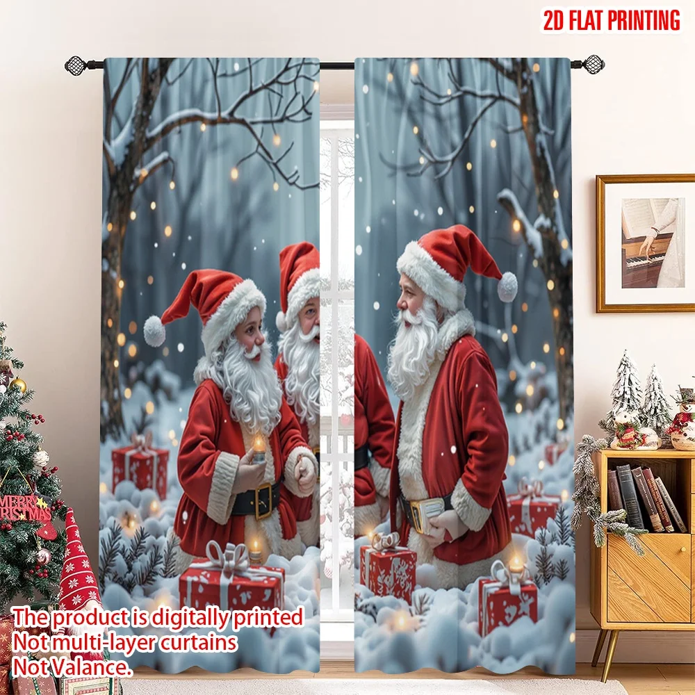 

2pcs 2D flat printing Christmas Curtain Christmas Gnomes Forest Lanterns Fabric Without Electricity Holiday Decorations Use for