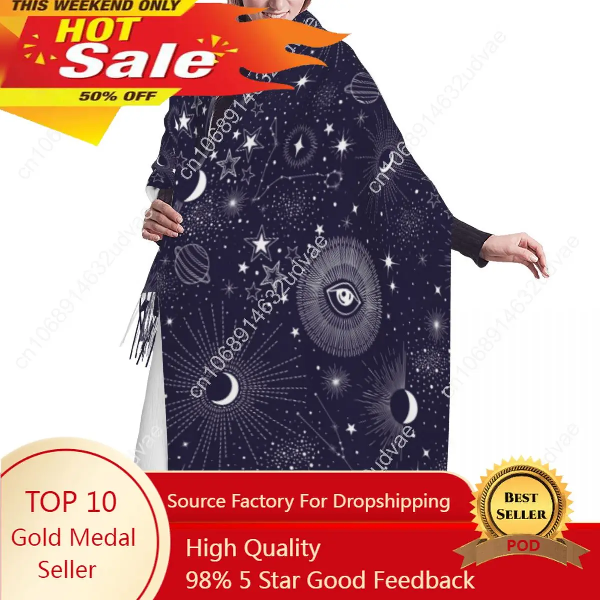 

Autumn Winter Warm Scarves Stars Sun Moon Constellation Planet Eyes Fashion Shawl Tassel Scarves Wrap Neck Headband Hijabs Stole