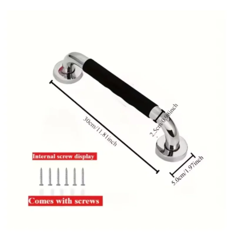 Stainless Steel Shower Handle with Non-Slip Silicone Grip,12/16 Inches PEnhances Bathroom Safety for Elderly & Disabled