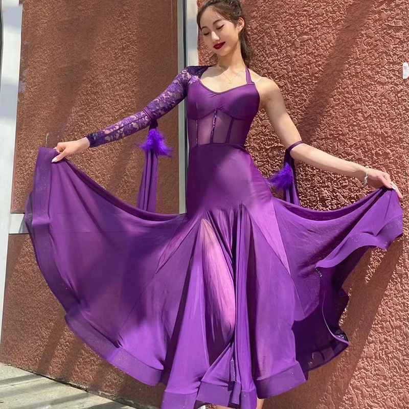 Modern Dance Dress Adult National Standard Dance Lace Big Swing Skirt Ballroom Dance Competition Dress women birthday gift