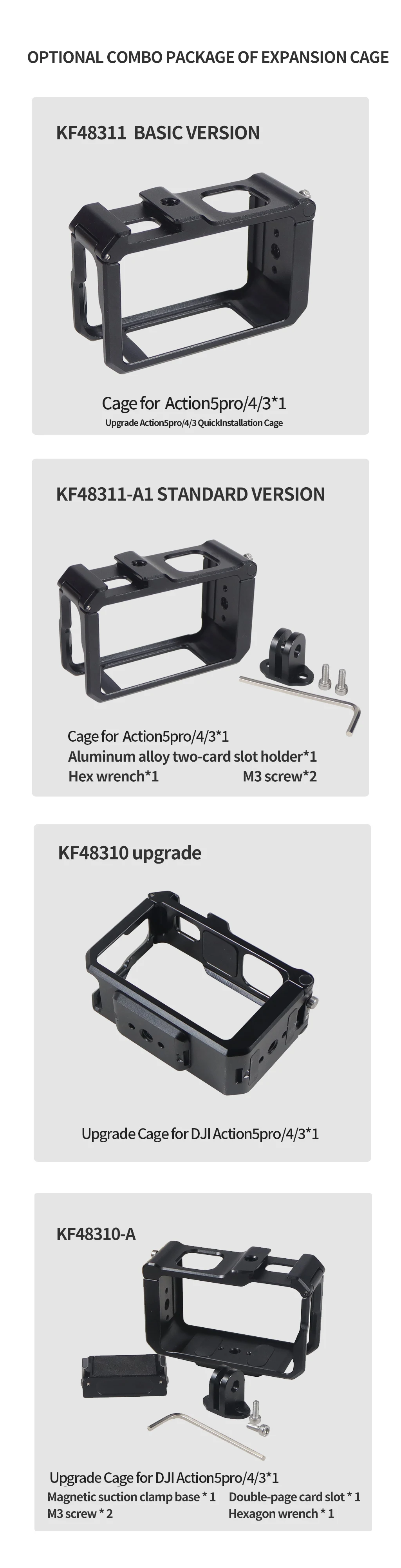Verbessertes magnetisches Schnellwechsel-Kamerakäfig-Rig für DJI OSMO Action 3 4 5Pro Cold Shoe Mount 1/4" ARRI Schutzrahmen-Gehäuse-Kit – Detail 12