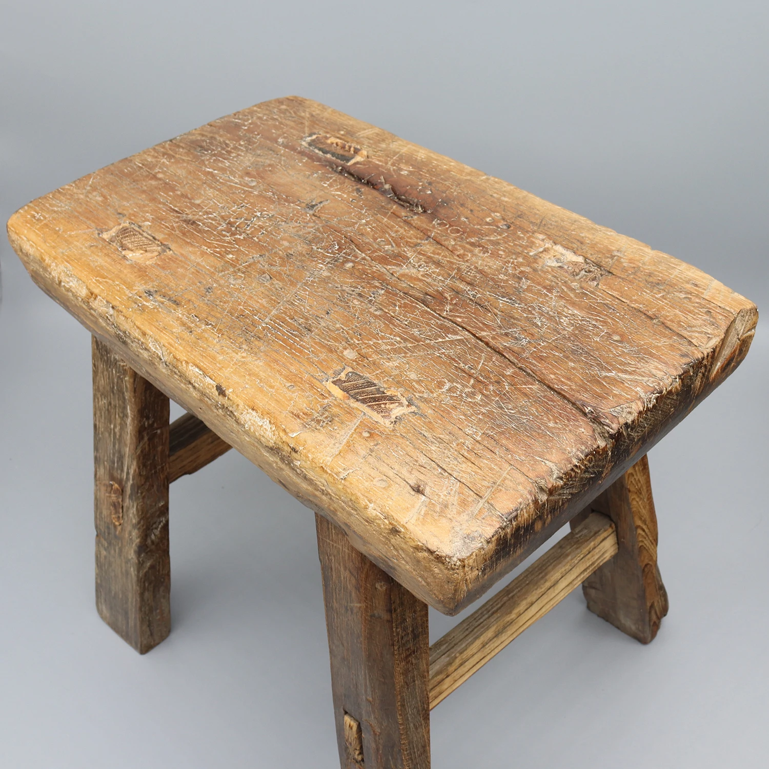 Old wooden stool, Bathroom stool, Solid elm wood, Chinese antique, Small side table