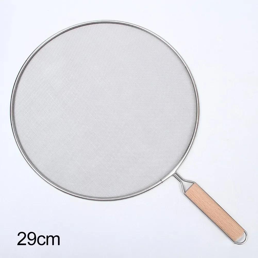21-33CM Stainless Steel Oil Splatter Screen Frying Pan Mesh Guard Kitchen Cooking Tools Multi-purpose Filter Net Wood Handle
