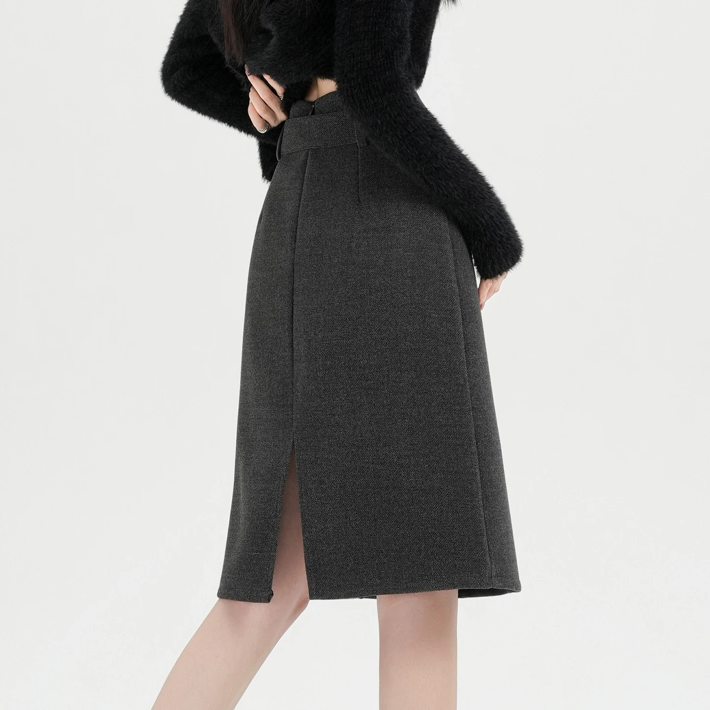 ay mat Wollen Midi Rok Dames 2025, Herfst Winter Nieuwe Sle Slanke A-lijn Rok Veelzijdig Woon-werkverkeer Ele f-lengt...