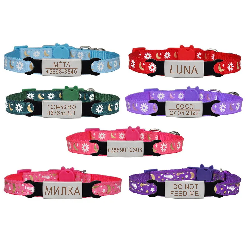 Cat Collar Personalized ID Tag Safety Buckle Adjustable Custom Engraving Stainless Steel Nylon Puppy Dog Collar Kittens Necklace