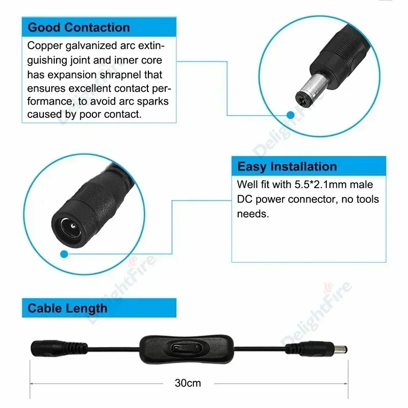 تيار مستمر 304 التبديل تشغيل/إيقاف موصل كابل 22 20 AWG أنثى ذكر جاك التوصيل سلك الطاقة 5.5*2.1 مللي متر لشريط LED ضوء مصباح كاميرا تلفزيونات الدوائر المغلقة