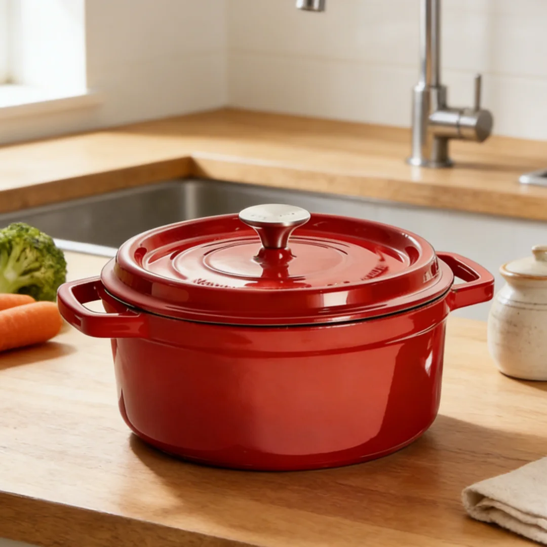 

COOKER KING Cast Iron Dutch Oven Pot with Lid, Heavy-Duty Dutch Oven for Braising, Stews, Dual Handles, All Stovetop Compatible