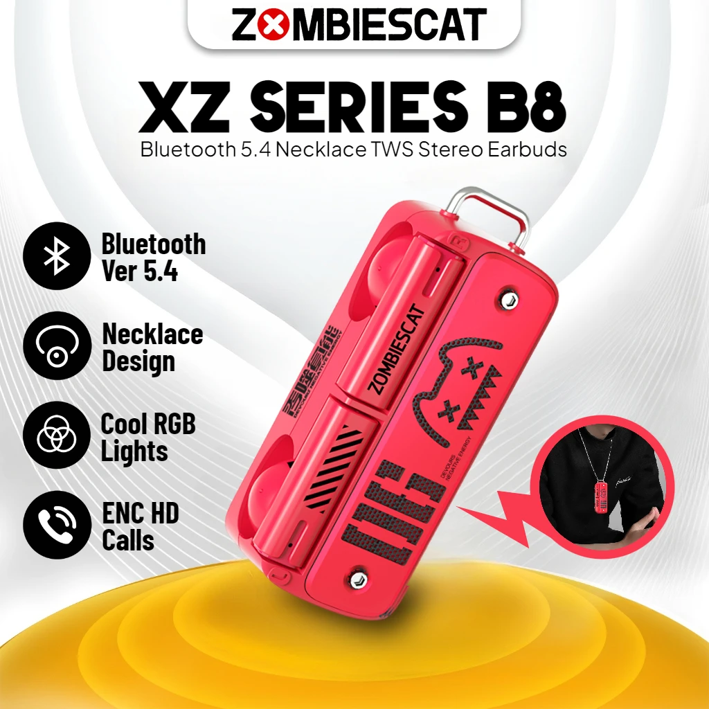 Zombie Cat B8 TWS Wireless Earbuds Necklace Design Bluetooth 5.4 Headphone ENC Calls Noise Reduction Wireless Earphones with Mic