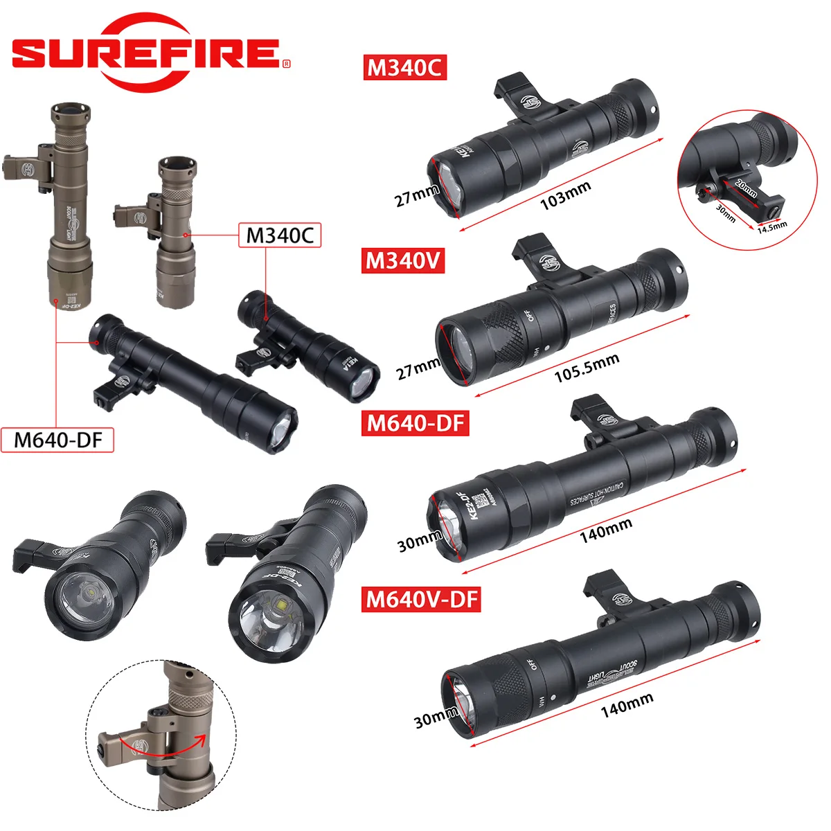 Tactical LED Scout Light SureFire M640V M340V Strobe Flashlight