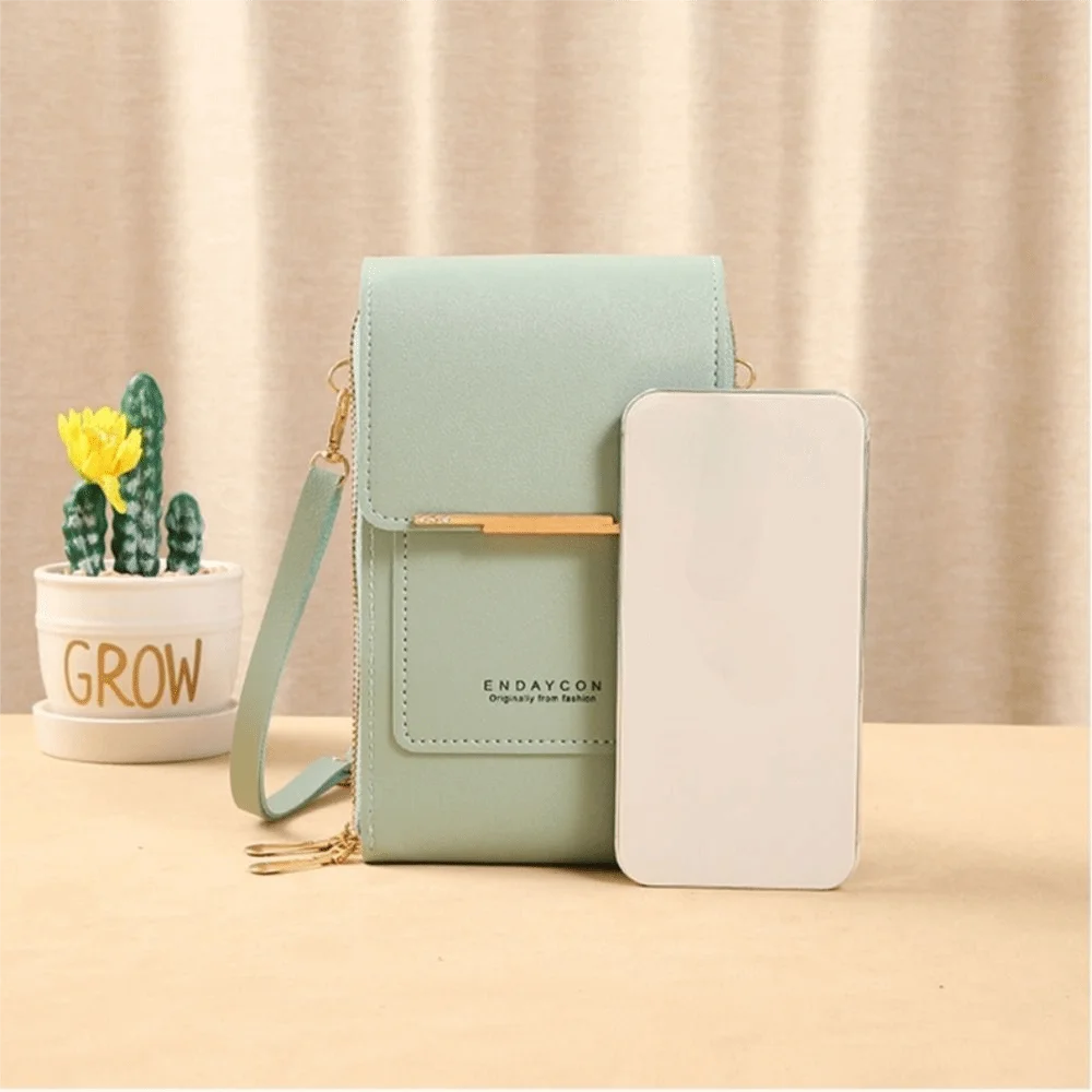 

PU Leather Women Touch Screen Cell Phone Purse Adjustable Shoulder Strap Zipper Cell Phone Bag Multi-layered Transparent Window