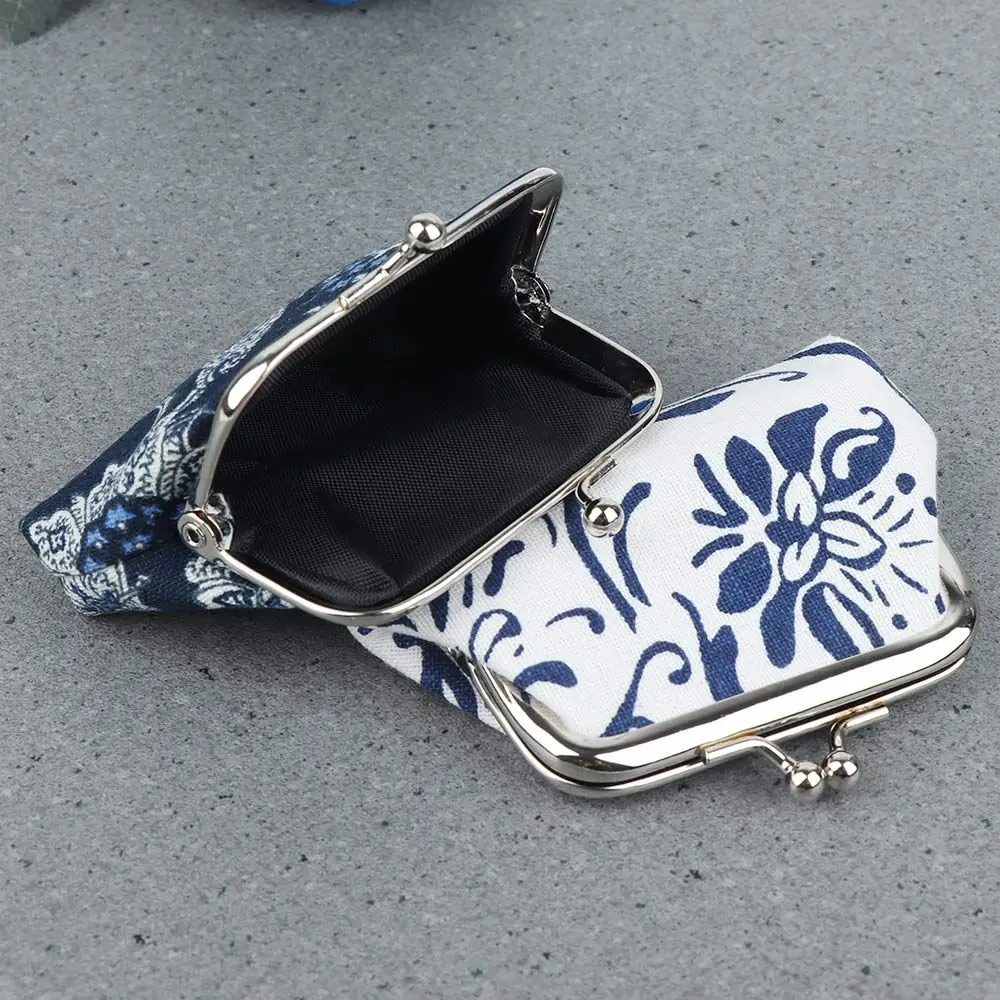 Porte-monnaie à loquet en porcelaine bleu et blanc, mini fleur rétro, petit portefeuille, pochette, porte-cartes