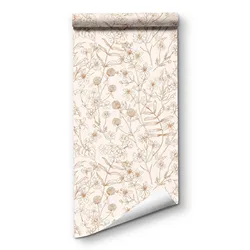 Peel and Stick Beige Floral Wallpaper Farmhouse Botanical Flower Wallpapers for Bedroom Renter Friendly