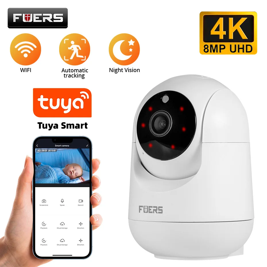 Fuers 5MP Indoor WiFi IP Camera Wtih SD Card Tuya Smart Home Wireless Surveillance Cam Night Visual CCTV Security Baby Monitor