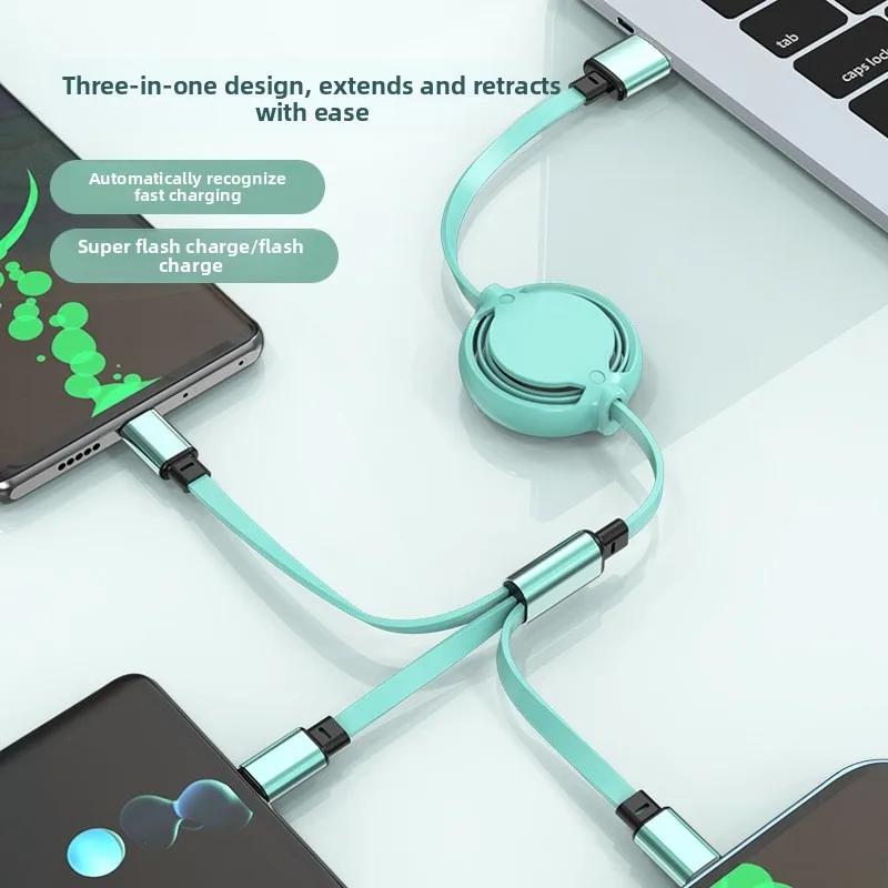 

Выдвижной автомобильный зарядный кабель 3-в-1: для iPhone, телефонов Huawei и Type-C, удобное хранение, универсальный шнур для передачи данных и зарядки