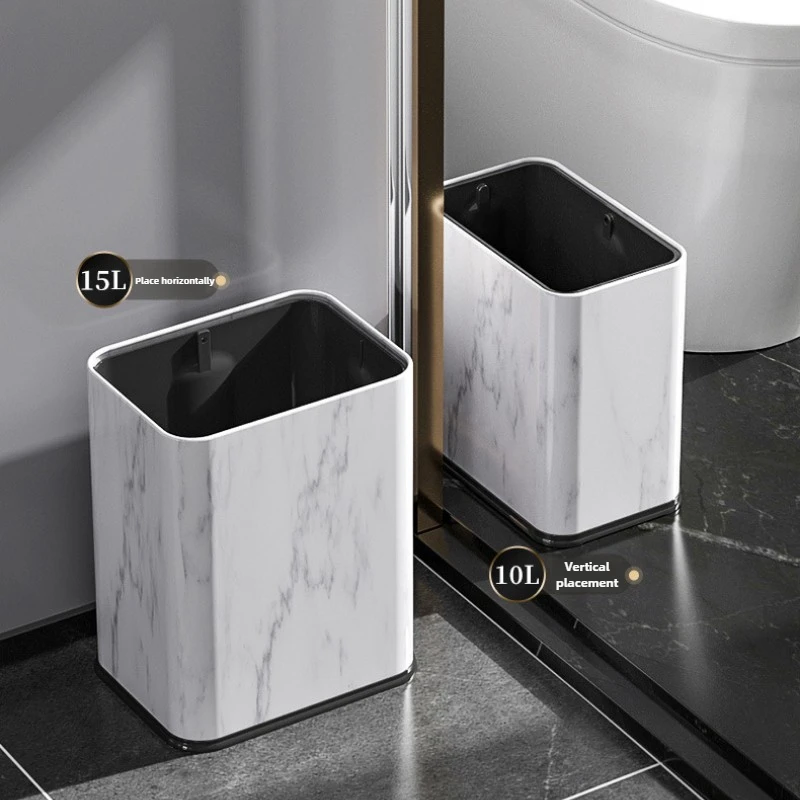 Stainless Steel Trash Bin Fingerprint-Resistant Double-Layer Storage Bin  Luxury Stone-Patterned Lidless Paper Basket