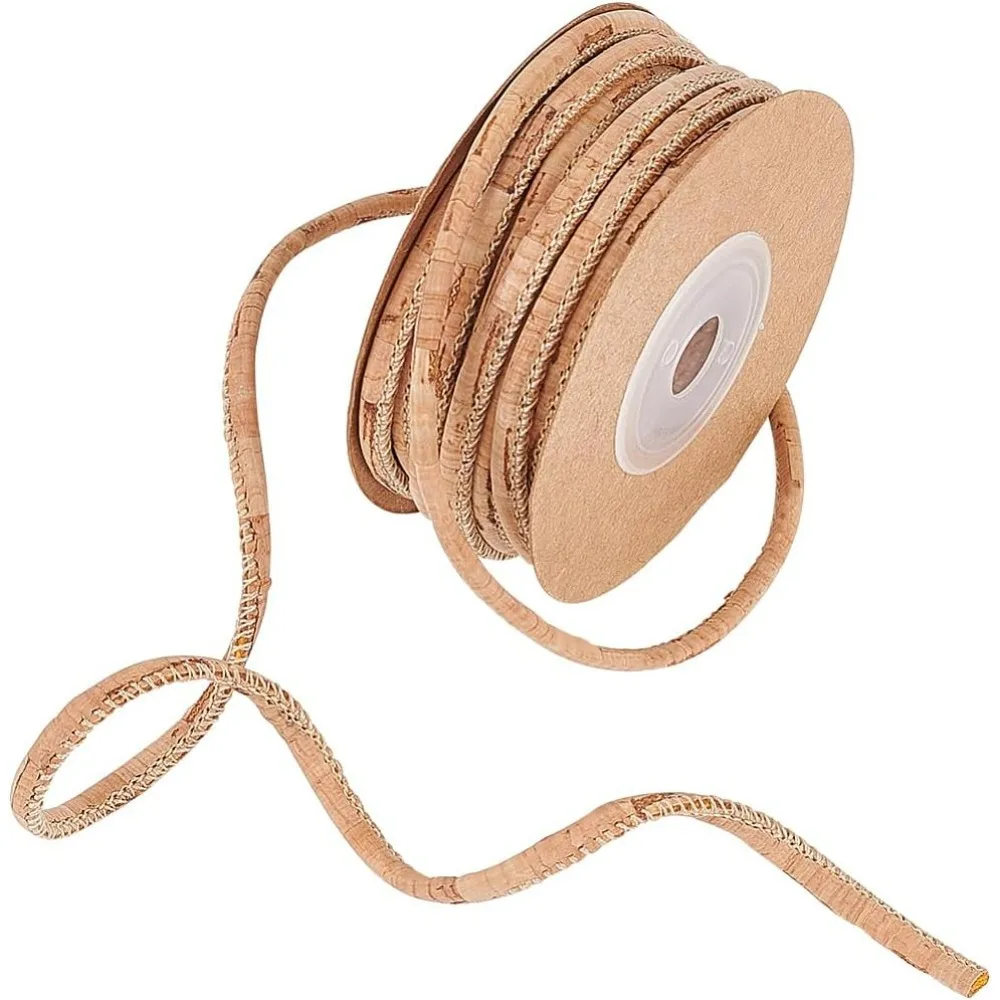 Cuerda de corcho bronceada redonda de 6,56 yardas, cuerda de madera de corcho de 1/8 pulgadas, cinta de Bolo, cuerda de corcho para accesorios de ropa, joyería