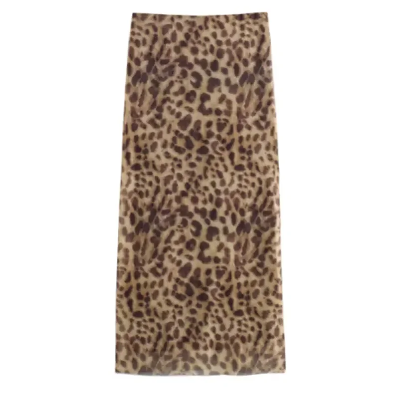 Falda Midi de tul de leopardo para mujer, moda de verano, cintura alta, cintura elástica, faldas largas, ropa de calle, falda vaquera, falda para mujer
