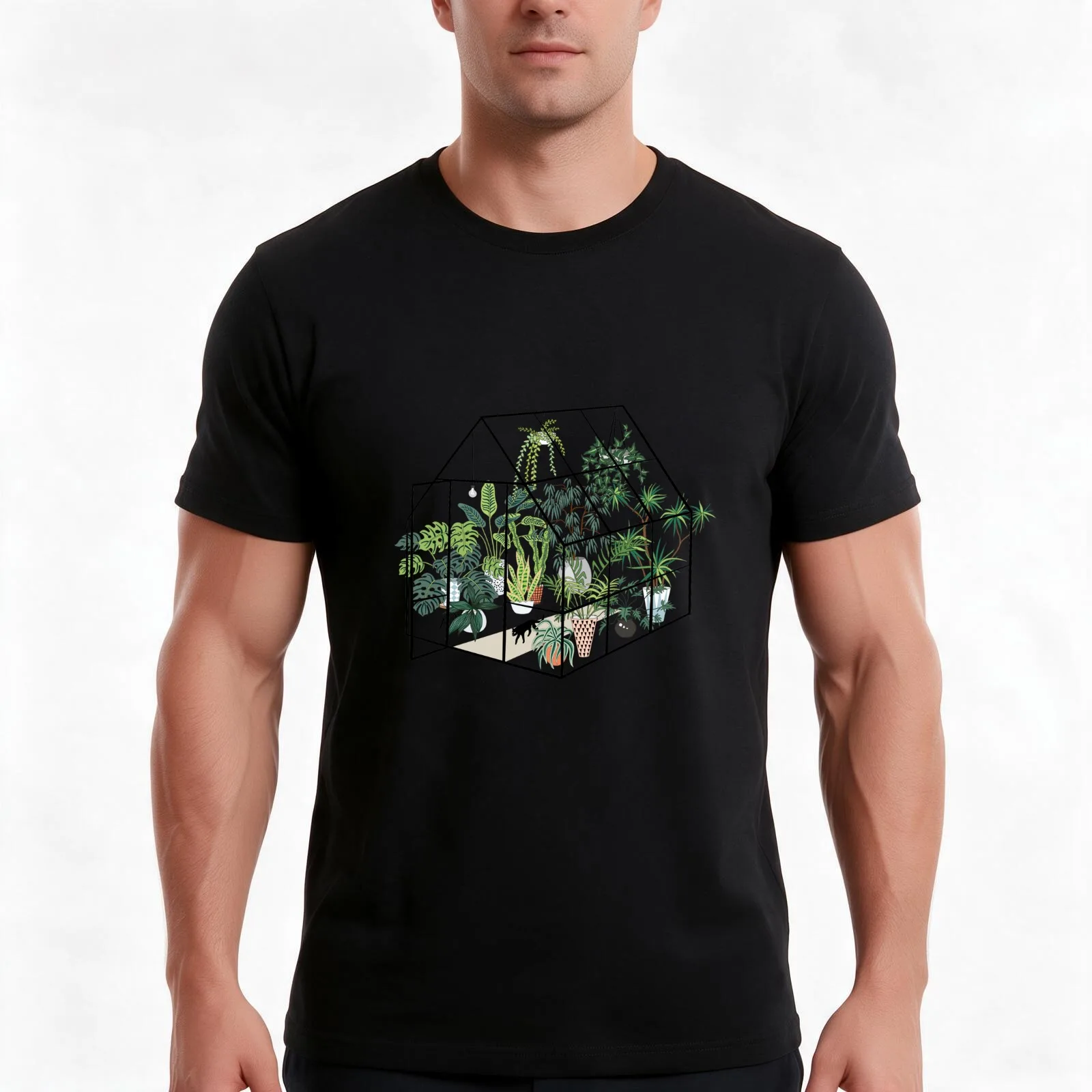 greenhouse with plants T-Shirt, Summer Casual Cotton Tee, Oversized Streetwear Tops, Vintage Graphic Print, Unisex Men Women