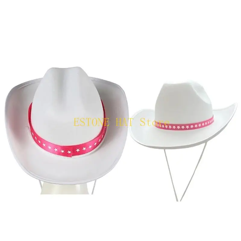 49MF White Hat Costume Accessories Western Cowboy Hat Costume Cosplay Props Ornament