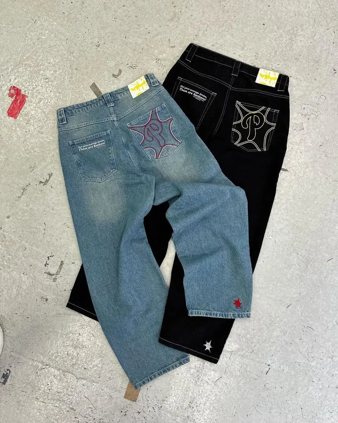 Y2K Men blue letter printed jeans high-end fashion hip-hop trend straight casual pants loose couple street American retro pants