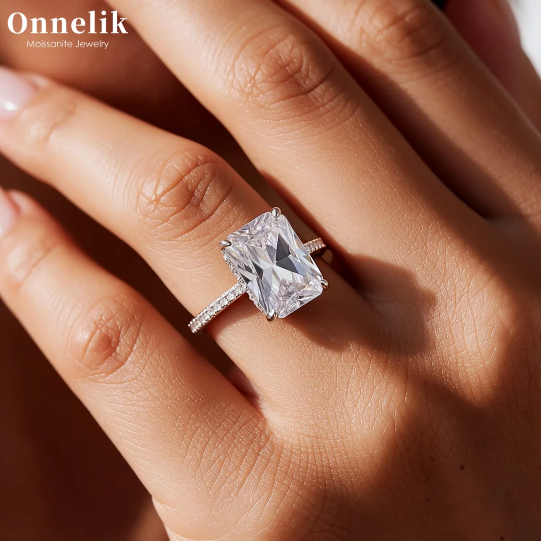 Onnelik 4CT Vollmoissanit-Ring mit Zertifikat, S925 Sterling Silber, 18K Vergoldet, Ehering, Edles Schmuckstück, Geschenk für Frauen