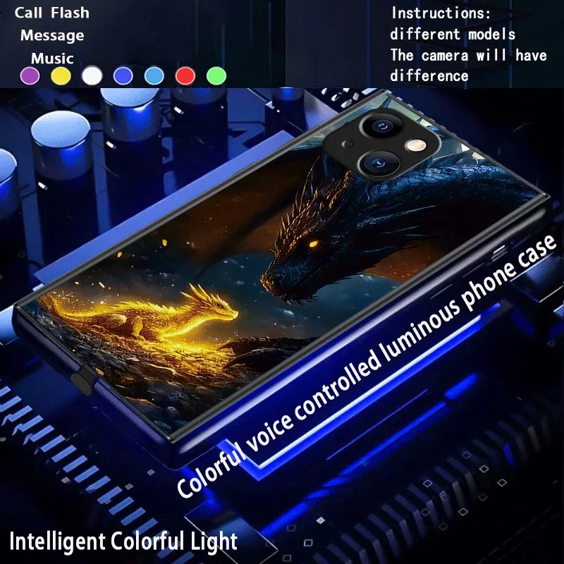

Dual Dragon Art Print Voice Control LED Light Case For Samsung S26 S24 S25 FE S23 S22 Plus Ultra A27 A37 A57 A56 Luminous Cover