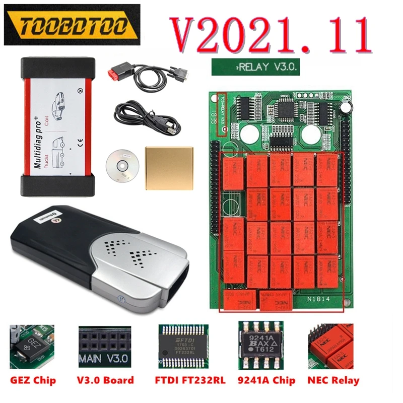 NEW VCI 2021.11 Bluetooth 4.2 Free Keygen 2017 R3 Car Diagnostic 2PCB V3.0 9241A 21 Red NEC Relays Double PCB TCS