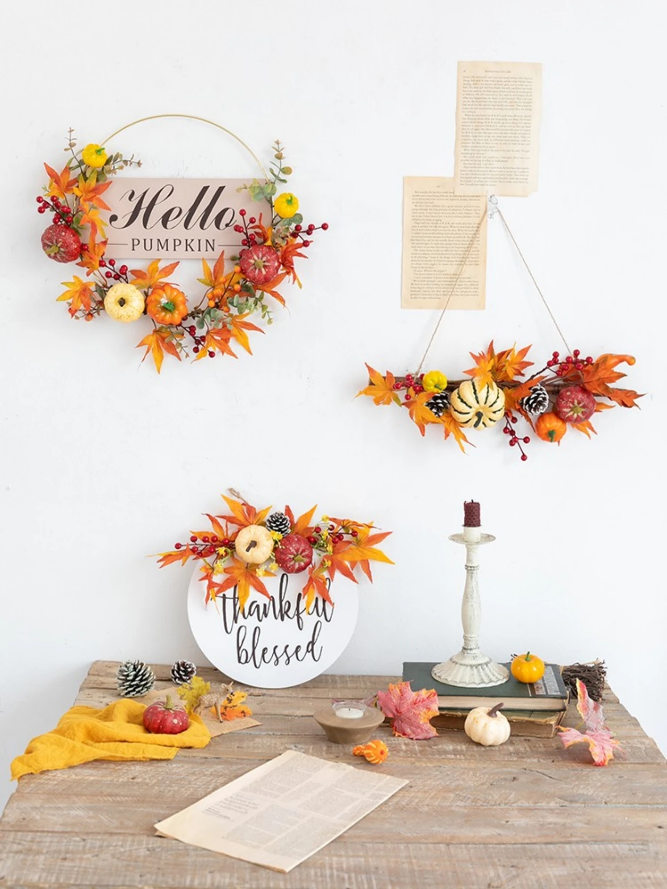 

Искусственный осенний венок, тыква, клен, ягоды, урожай, День Благодарения, Рождественская вечеринка, домашняя стена, передняя дверь, окно, подвесной декор, подарок