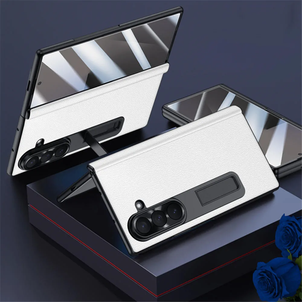 

Premium Natural Cowhide Leather Hinge Case For Samsung Galaxy Z Fold7 Bracket Full Cover